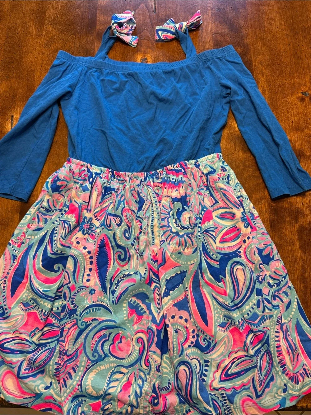 Lilly Pulitzer Blue Top with Pink, Teal & Navy Paisley Skirt